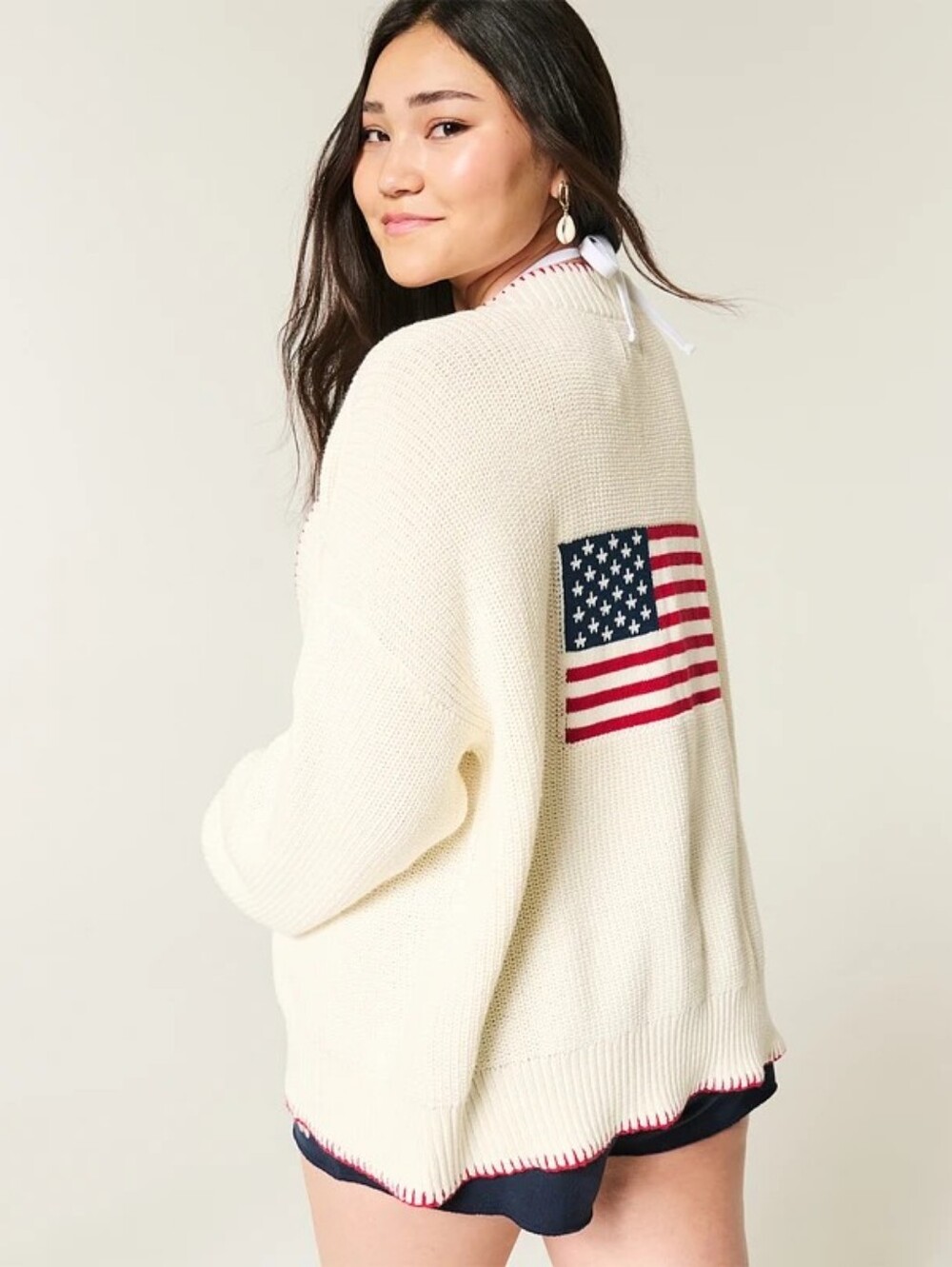 Hollister Women's Easy American Flag Graphic No-close Cardigan Size Xs
